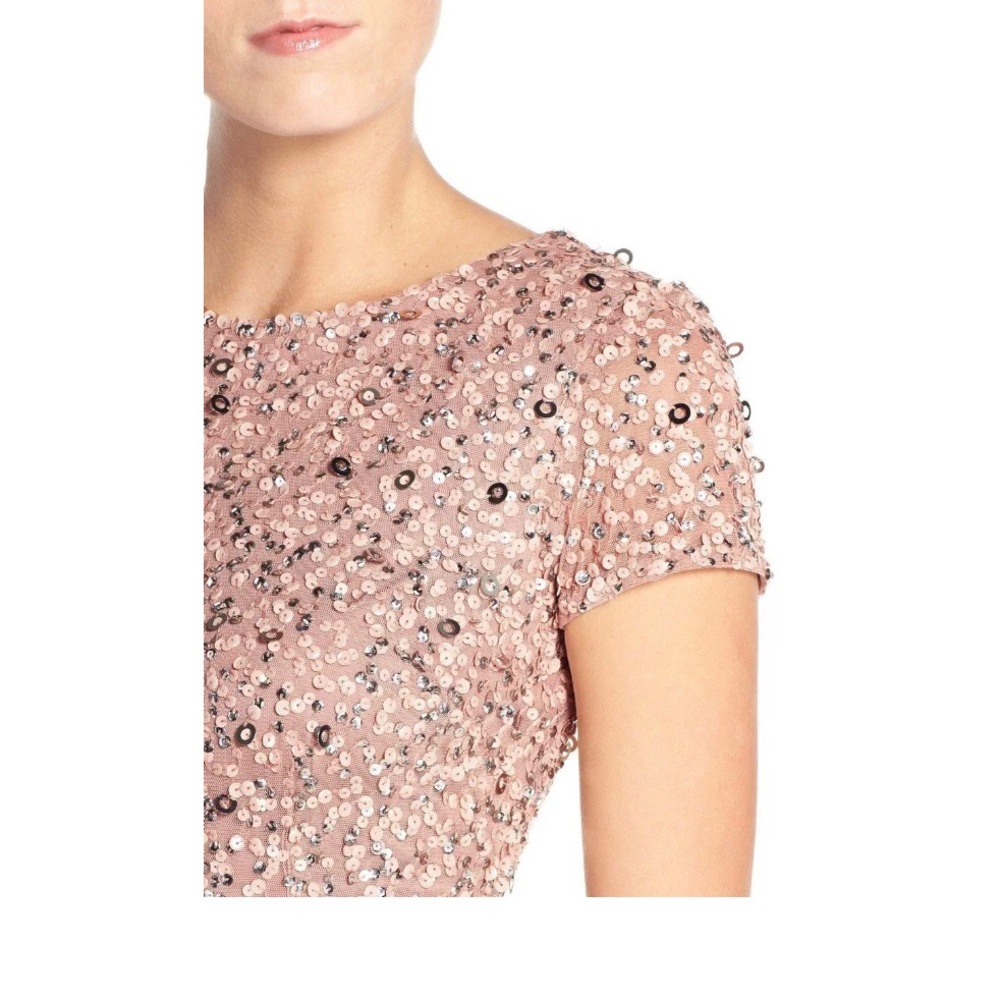 NEW Adrianna Papell Short Sleeve Sequin Mesh Gown - Picture 4 of 7